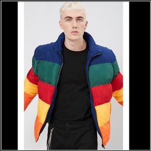 Rainbow retro color block coat forever 21